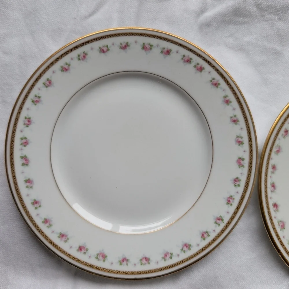 Limoges W.M. Guerin France Pink Floral Gold Detail Porcelain Plates Vintage - 4